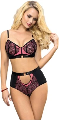 Sexy Ensemble BH Und Slip Aus Spitze In Schwarz Und Rosa Sinnliche Lingerie - Bild 1 von 4
