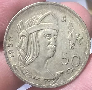 MEXICO KM449 50 Centavos 1950 Silver Cuahutemoc - Picture 1 of 2
