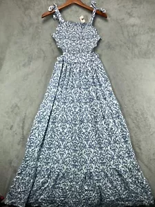 JAPNA NEW Womens Small Maxi Dress Blue White Cutout Smock Boho Tiered Sleeveless - Picture 1 of 23
