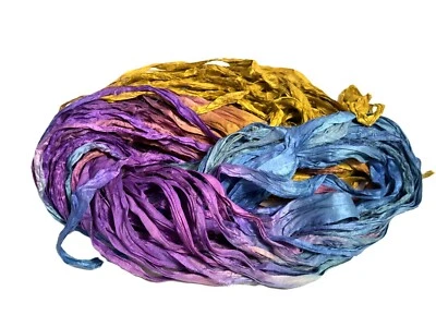 Tienda EE. UU. SIN arancel reciclado Sari cinta hilo púrpura amarillo tonos Foto 1 de 3