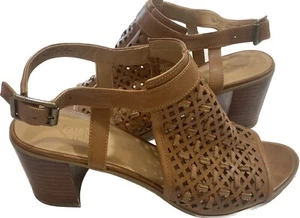 Franco Sarto Harlet Women's Brown Leather Slingback Peep Toe Sandals Size 10 - Picture 1 of 7