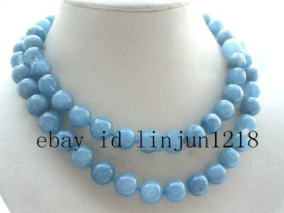 Collar de cuentas de piedras preciosas redondas de aguamarina azul genuino natural de 8/10/12 mm 36" Foto 1 de 4