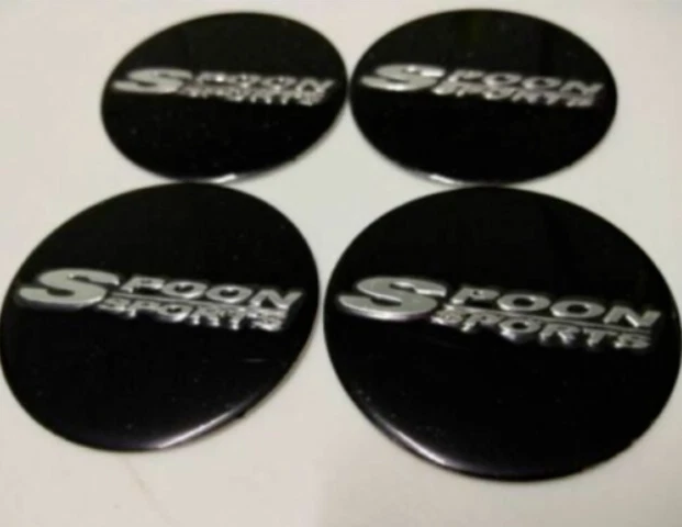 *NEW* 4pcs 45mm Spoon Sports Black Wheel Stickers Hub Stickers Rim Stickers — 第 1/1 张图片