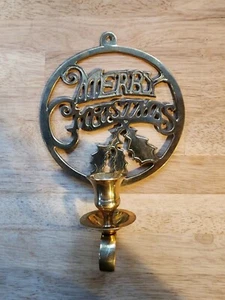 Portacandele Buon Natale in ottone vintage da appendere a parete - Foto 1 di 6
