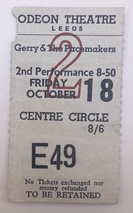 GERRY & THE PACEMAKERS 1963 Konzert Ticket Stub UK ODEON 18.10.63 - Bild 1 von 1