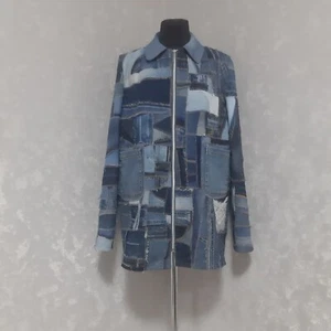 Patchwork denim blue jacket size XL, Boro jacket from recycled distressed jeans - Picture 1 of 10