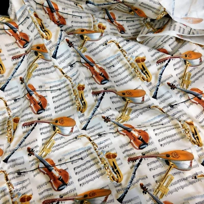 Musical Instrument Fabric  Violin Trumpet Mandolin 44"x 34"  David Textiles - Image 1 of 4