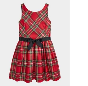 Ralph Lauren Girl's Plaid-Print Festive Bow Dress  Red black multi 6X NWT - Picture 1 of 2