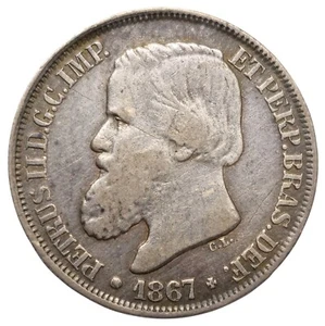1867 BRAZIL 200 REIS .835 SILVER COIN PETER II THE MAGNANIMOUS # 1256 - Picture 1 of 4