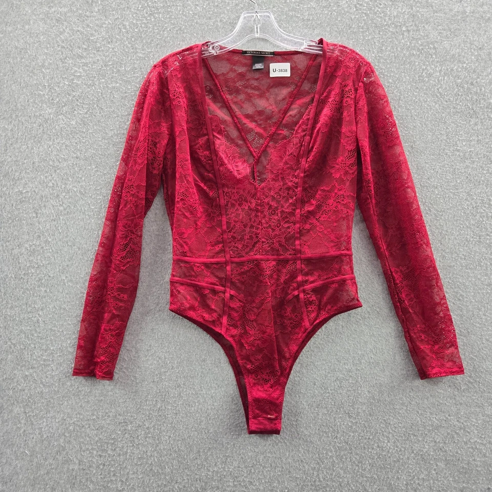Victoria's Secret женщин боди средний красный цветочный кружева чистый плюшевый длинным рукавом - Изображение 1 из 4