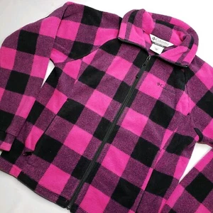 Youth Columbia Fleece Full Zippered Jacket Sz 14/16 Pink and Black Plaid - Picture 1 of 7