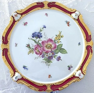 15" ANTIQUE VTG GERMAN BAVARIA LINDNER KUEPS HP ROYAL RED ROUND PLATTER TRAY - Picture 1 of 4