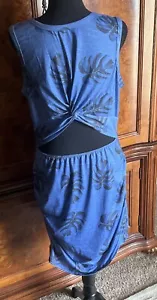 BTFBM Women's XL Sleeveless Cut Out Ruched Front Bodycon Dress Blue Floral - Picture 1 of 3