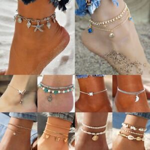 Women Boho Crystal Ankle Bracelet Gold Silver Anklet Chain Foot Beach Adjustable