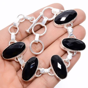 Im Labor erstelltes schwarzes Spinell Edelstein 925 Silber handgefertigtes Armband 6-7,5" ARB-968 - Bild 1 von 3