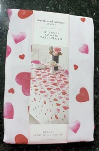 Cupcakes Cashmere Valentine's Day White Red Pink Heart 60x84 Oblong Tablecloth - Picture 1 of 7