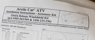 NUEVO Arctic Cat 400 Thundercat ATV liberación rápida parabrisas azul OEM 0505-569 NOS Foto 1 de 4