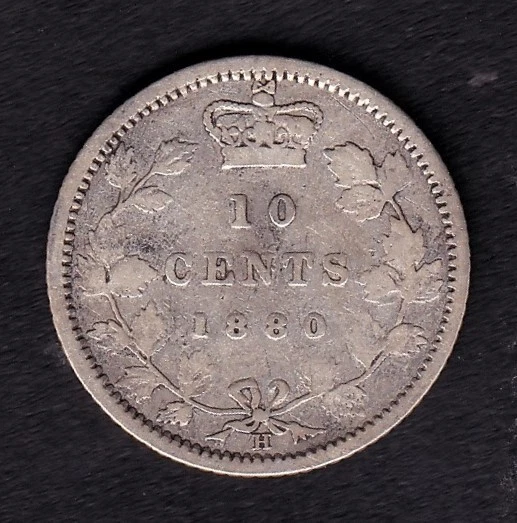 Canada 1880H 10c Ten Cent Silver Dime Queen Victoria Obv #2 F Fine .925 Silver - Image 1 of 2