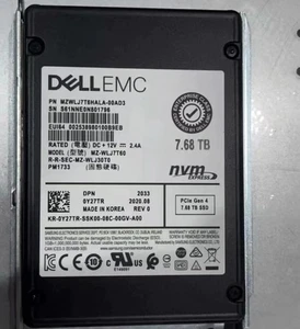 7.68TB DELL Samsung PM1733 0Y27TR nvme 2.5" MZ-WLJ7T60 u.2 MZWLJ7T6HALA-00AD3 - Picture 1 of 2