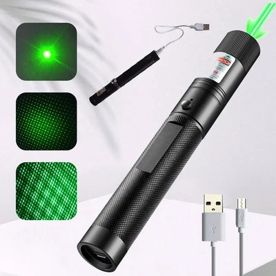 USB Rechargeable Green Laser Pointer Pen Visible Beam flashlight Torch Lazer