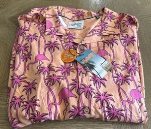 NWT Men’s Huntington BC Orange Hawaiian Cruise Shirt w/Pink Flamingos Size 4XL - Picture 1 of 5