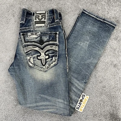 Pantalones de mezclilla Rock Revival para hombre 31 azul ciprés ajustados rectos bordados Foto 1 de 4