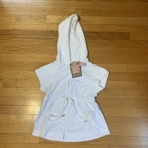 Juicy Couture Pam Gela Frottee Mode Reißverschluss Kurzarm weiß Kapuze Sommerkleid Small - Bild 1 von 8
