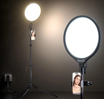UBeesize 10" LED Light w 62" Tripod Stand, Phone Holder & Remote for iPhone, New - Image 1 of 4