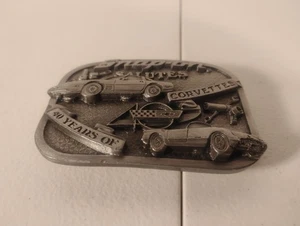 Vintage 1993 Snap on Pewter Belt Buckle Salutes 40 years of Corvettes - Picture 1 of 3