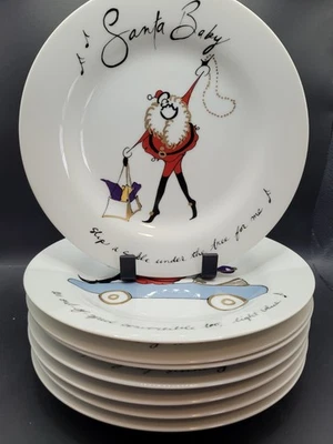 RARO Plato de Postre Pottery Barn Santa Baby - Juego de 8 En Caja Vacaciones Navidad Foto 1 de 4