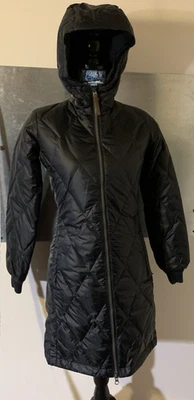 XS Burton Dryride Down Hooded Quilted Puffer Full 2-Way Zip Softshell LONG Coat - Image 1 of 4