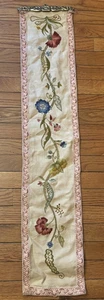 Vintage Needlepoint Bell Pull Wall Hanging Brass Hardware 41” Floral OOAK - Bild 1 von 5