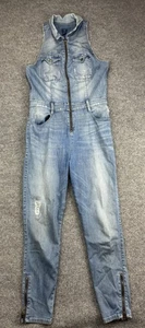 Guess Denim Jumpsuit Womens 10 Blue Sleeveless Zip Front Utility Romper - Picture 1 of 10