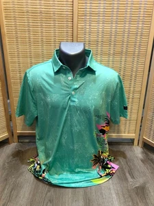 Sunday Swagger Hawaiian Polo Shirt Medium M Teal Green Miami Style Palm Tree 159 - Picture 1 of 8