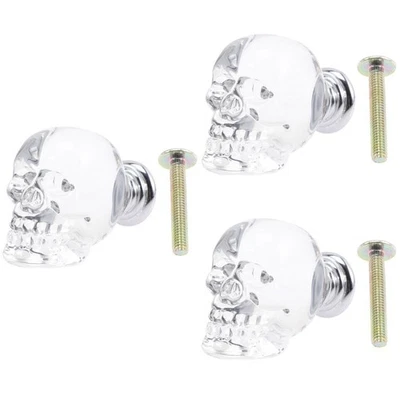 3pcs Delicate Glass Knob Handle Skull Head Handle Replacement Dresser Knob - Image 1 of 4