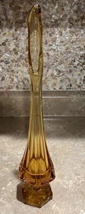 Vintage MCM Viking Epic Drape Swung Glass Amber Vase 14 3/4” - Picture 1 of 24
