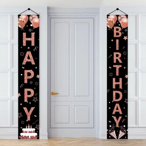 Rose Gold Happy Birthday Door Banner Decorations for Girls Women, Happy Birth... - Picture 1 of 6