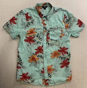 Volcom Hawaiian Shirt Men’s Size Large Blue Button Up Modern Fit Aloha Floral - Picture 1 of 10