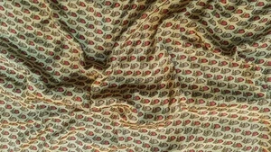 Tela artesanal de sari estampado floral beige vintage indio crepé musgo MSS1015 - Imagen 1 de 9