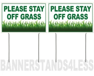 8x12 Inch PLEASE STAY OFF GRASS Yard Sign with Stake wb - 2 PACK - Picture 1 of 1