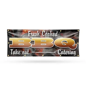 Fresh Cooked BBQ Take Out Catering Vinyl Banner Sign with Metal Grommets - Picture 1 of 21