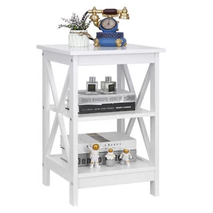 End Table 3-Tier X Design Side Table with Storage Shelves for Living Room White - Picture 1 of 14
