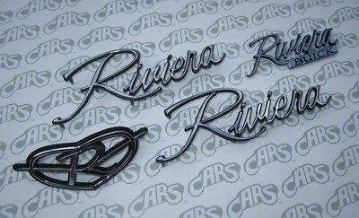 1973-1974  Buick Riviera Chrome Hood, Fender & Trunk Monogram Emblem Script Kit - Image 1 of 4