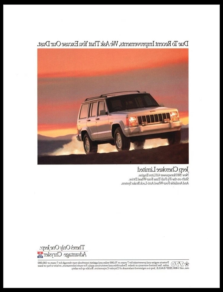 Jeep Cherokee Limited 1990 SUV blanco original Imprimir anuncio-de colección hombre cueva garaje decoración Foto 1 de 1