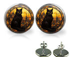 Black Cat Glass Stud Earrings Handcrafted Cat Mom Black Cat Lover Gift