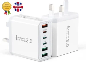 USB C Plug Fast Charger Plug, 40W 6-Port UK Dual Port PD Power Adapter +QC Multi - Picture 1 of 7