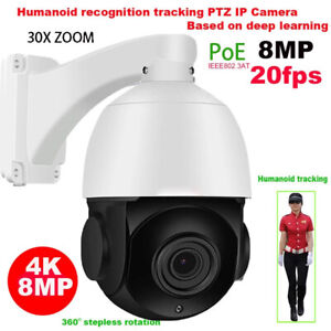8MP POE 30X ZOOM Auto Track PTZ Camera Humanoid Recognition MIC Speaker IR 100m
