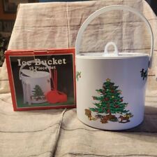 Vintage Christmas Ice Bucket  White Plastic Holiday Tree Swing Handle