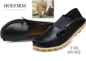 HOEFIRM Women Walking Shoes Slip On Loafers Casual Moccasins Nursing 7 UK, Black - Picture 1 of 24