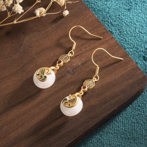 Pendientes hebilla de seguridad estilo chino color esmalte Phoenix Cloisonne para mujer - Imagen 1 de 5